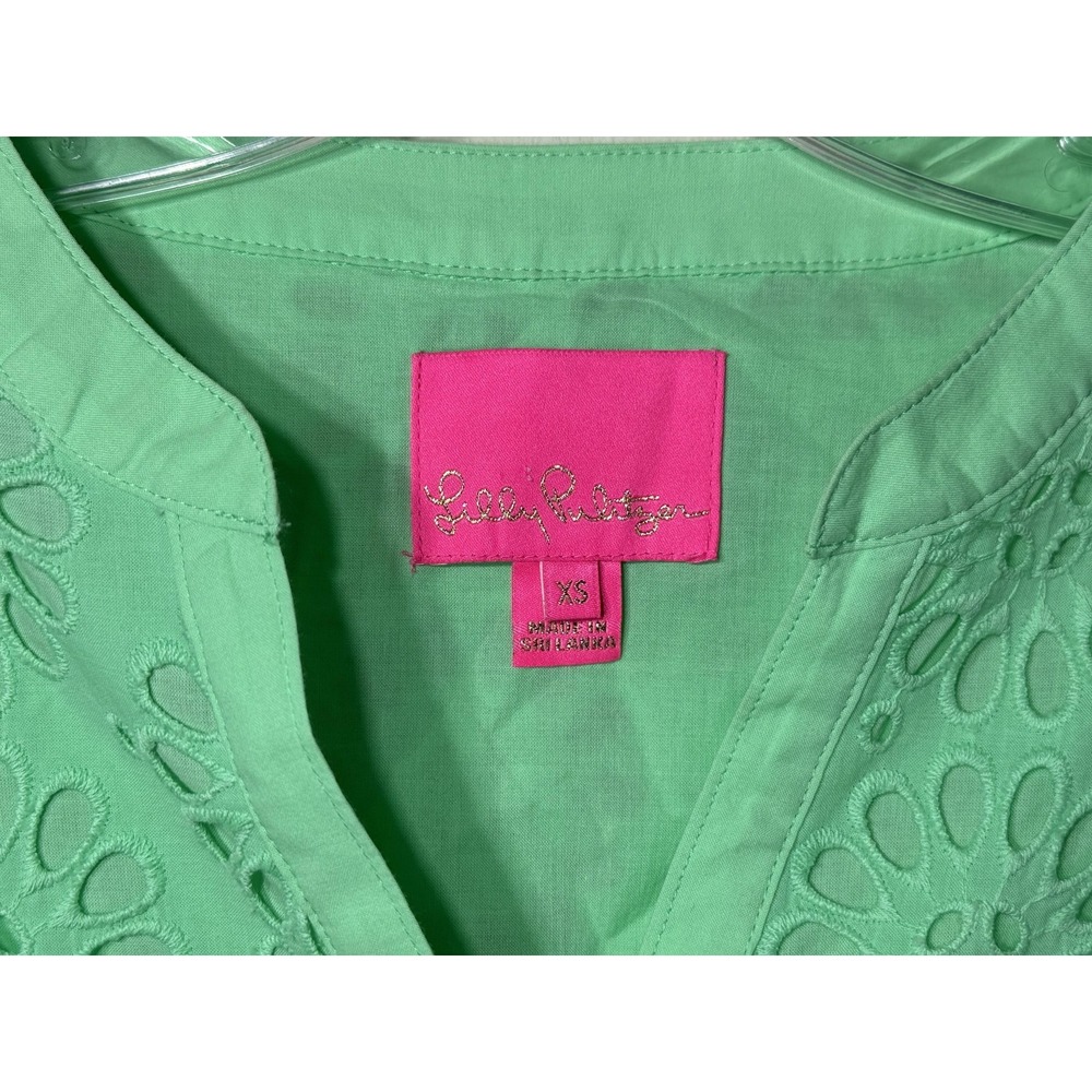 Lilly Pulitzer Bekah Dress Pinwheel Eyelet Patina Green Pom Pom Boho XS - Picture 4 of 9